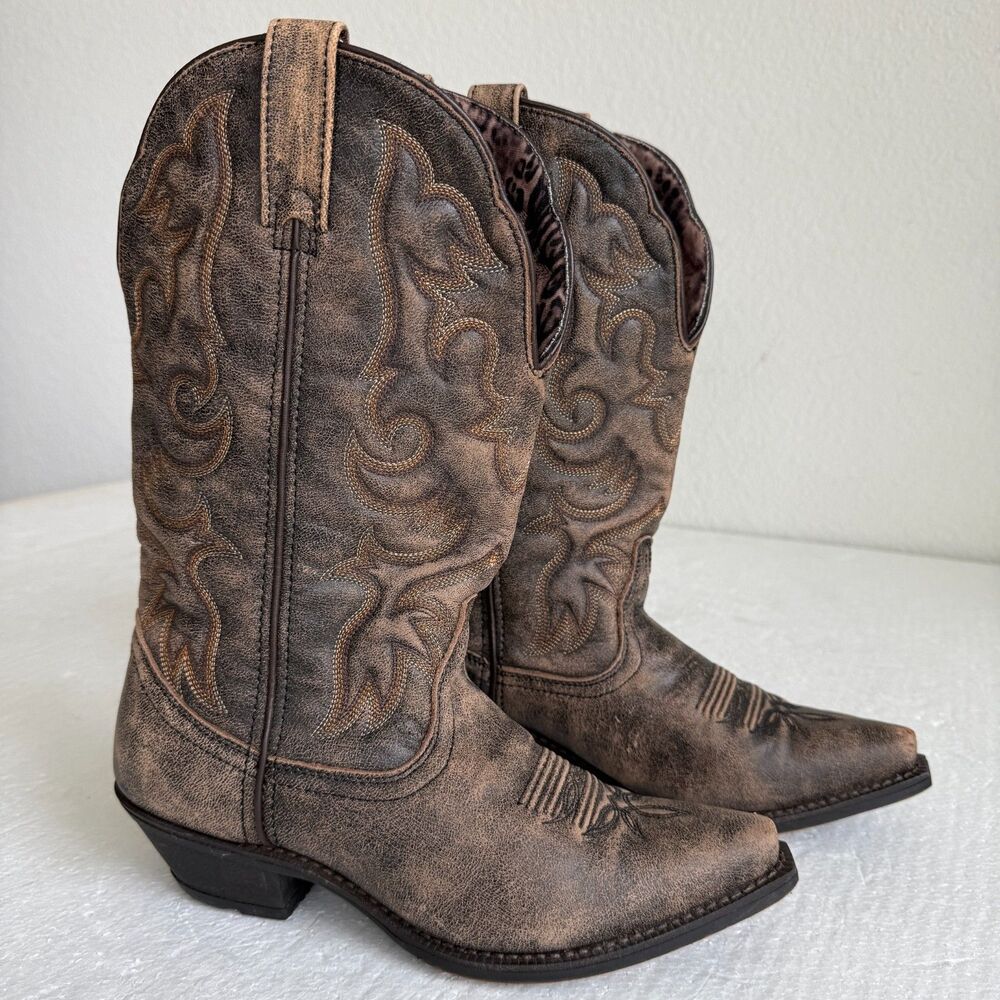 Laredo 51079 Women's Access Cowboy Boot Western Leather Cowgirl Brown Size 8.5M